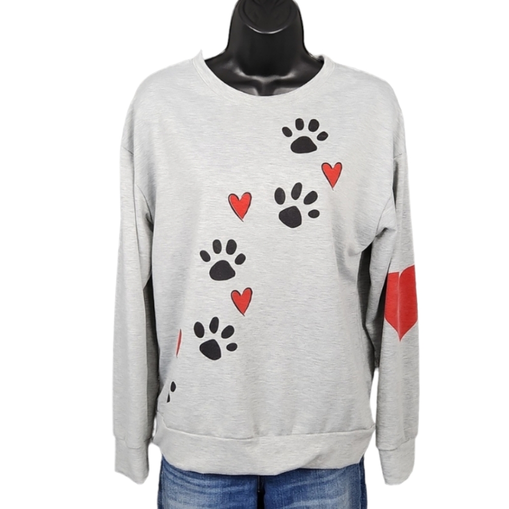 Paw Print Heart Elbow Patch Sweatshirt - Oversized Small - Picture 3 of 9